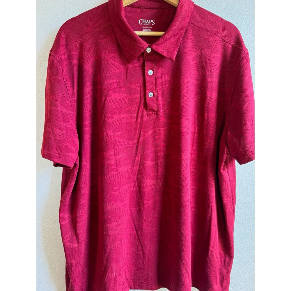 Chaps Golf Men's Polo Shirt 2XL Big & Tall Burgundy Camo Short Sleeve Stretch